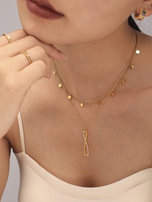 Ins8 Word CNC Inlaid Zircon Long Double Layer Necklace Bracelet Stainless Steel Jewelry Set