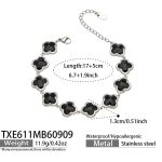 color: TXE611-Black Glass Stone Flower Steel Color Bracelet -17+5cm
