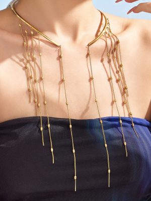 New Tassel Full Zircon Necklace Stainless Steel Gold-Plated Design Simple Love Women's Collar Combination
