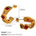 color: EH778 Multicolor Rhinestone Gold Earrings