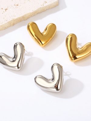 Heart Stainless Steel Hollow Earrings Design 18K Women's Jewelry Earrings