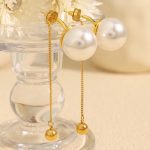 Fresh Simple Small round Bead Chain White Gray Earrings Female Girlfriends Earrings Stainless Steel Non-Fading