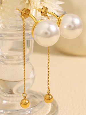 Fresh Simple Small round Bead Chain White Gray Earrings Female Girlfriends Earrings Stainless Steel Non-Fading