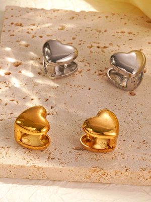 Stainless Steel Double-Sided Love Ear Clip Women's Simple Glossy Design Earrings