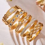 Classic Style Full Zirconium Ring Buckle Bracelet Combination Plated 18K Real Gold Bracelet Light Luxury