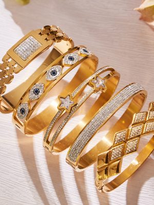 Classic Style Full Zirconium Ring Buckle Bracelet Combination Plated 18K Real Gold Bracelet Light Luxury