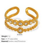 color: JZ68 US Size 7# Adjustable White Bead Gold Ring