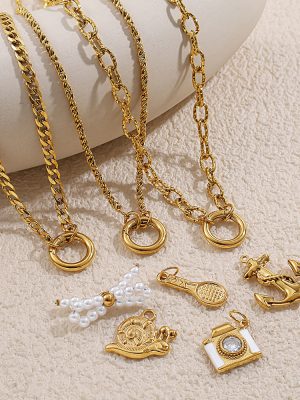 Holiday Ocean Theme DIY Pendant Necklace Stainless Steel 18K Gold Plating All-Match Jewelry Women