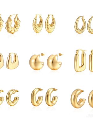 Stainless Steel Women's Hollow Earrings round Gold-Plated Earrings 18K Oval Light Luxury Ear Ring