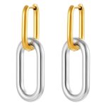 color: Oval Gold Top Steel Bottom Two-tone Gold Earrings MS-606