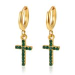 color: Cross Green Zircon Earrings Gold