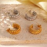 Warehouse Wheat Pairs of Twist Stainless Steel Earrings Women's High-Grade 18K Gold Plating C- Shaped Earrings