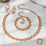 Light Luxury Stainless Steel Inlaid Zircon Pig Nose Button Necklace Bracelet Ring Earrings Set Women's High-End Jewelry