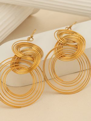 New Personalized Design Stainless Steel Gold-Plated Geometric Circle Multi-Level Earrings Jewelry Women