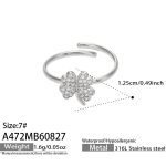color: A472-Lucky Clover Zircon Steel Color Open Ring / size: US 7