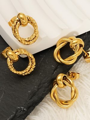 Personalized Double-Layer Spiral Staggered Earrings Women's High-Grade Stainless Steel 18K Gold Plating Stud Earrings