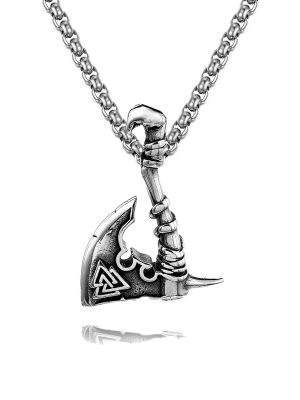 Hip Hop Necklace Vintage Viking Axe Triangle Logo Stainless Steel Men's Pendant Necklace Ornament