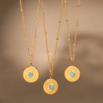 Stainless Steel Bead Chain round Turquoise Clavicle Necklace Plated 18K Real Gold Necklace Color Retention Ornament Women