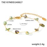 color: TXE107-Gold Bracelet (Natural Stone Sizes Vary Color May Vary Slightly ， Order with Caution)