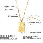 color: KP038-012-Cube Moon Pendant Gold Necklace -41+5cm