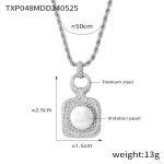 color: TXP048-Steel Color Imitation Pearl Necklace 50cm