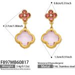 color: F897-Pink Glass Stone Gold Earrings