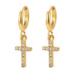 color: Cross White Zircon Earrings Gold