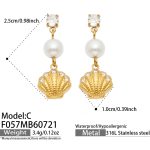 color: F057-C Style White Zircon Scallop Gold Earrings