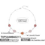 color: TXP564-Steel Color Mixed Pink Cat's Eye Stone Necklace