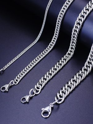 Fashion Brand Stainless Steel Double Buckle Double Woven round Grinding Necklace Men's Thick Chain New Accessories