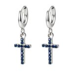 color: Cross Blue Zircon Earrings Steel Color