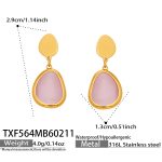 color: TXF564-Gold Pink Cat's Eye Stone Earrings