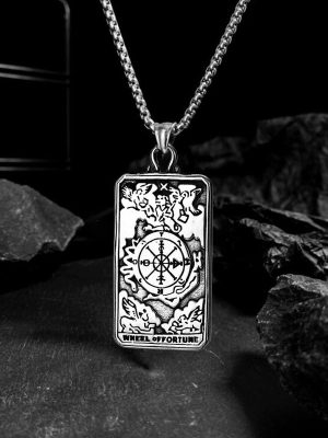 Stainless Steel Big Alcana Tarot Necklace Wheel of Destiny Ornament Pendant Pendant for Men