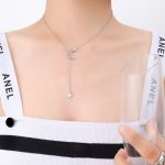 color: P315-Steel Color Star & Moon Necklace 48cm