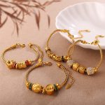 Vintage DIY Snowflake Hollow Jeweled Pendant Bracelet Stainless Steel Premium Gold Beaded