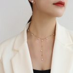color: P1089-Gold Imitation Pearl Textured Tassel Necklace 37+5cm