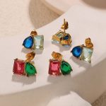 Inlaid Gemstone Plated 18K Gold Earrings Light Luxury Stainless Steel Female