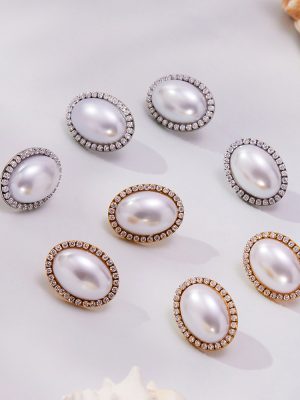 Elegant Oval Shell Pearls Zircon-Encrusted Stud Earrings French Elegant 18K Gold-Plated Pearl Earrings Do Not Fade