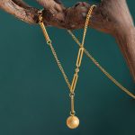 Design Metal Ball Stainless Steel Chain Personality Hollow out Long Pendant Necklace Ornament Women