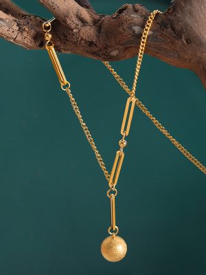Design Metal Ball Stainless Steel Chain Personality Hollow out Long Pendant Necklace Ornament Women