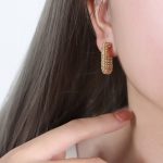 color: F919-White Czech Stone Gold Earrings