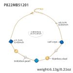 color: P822-Gold Blue Cat's Eye Stone Necklace 40+5cm