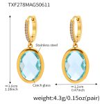color: TXF278-Gold Pale Blue Glass Stone Earrings