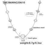 color: TXP286-Steel Color White Glass Stone Necklace 44+5cm