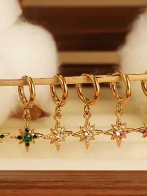 Six-Pointed Star Zircon Pendant Stainless Steel Earrings Women's Light Luxury High-Grade Ear Clip 18K Earrings