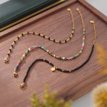 Colorful Natural Stone Handmade Beaded Anklet Female Simple, Temperamental and Personalized Stainless Steel Plated 18K Gold Color Protection Ankle Chain