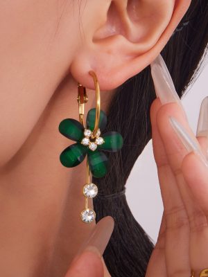 Elegant Large Camellia Diamond Tassel Ear Clip Earrings Exquisite Stainless Steel Earrings Women's