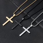 Men's Personality Stainless Steel Cross Shelf Pendant Necklace Hip Hop Versatile Pearl Chain