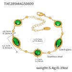 color: TXE285-Gold Green Glass Stone Bracelet 17+5cm