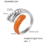 color: A658-Steel Color Orange Enamel Ring / size: US 7